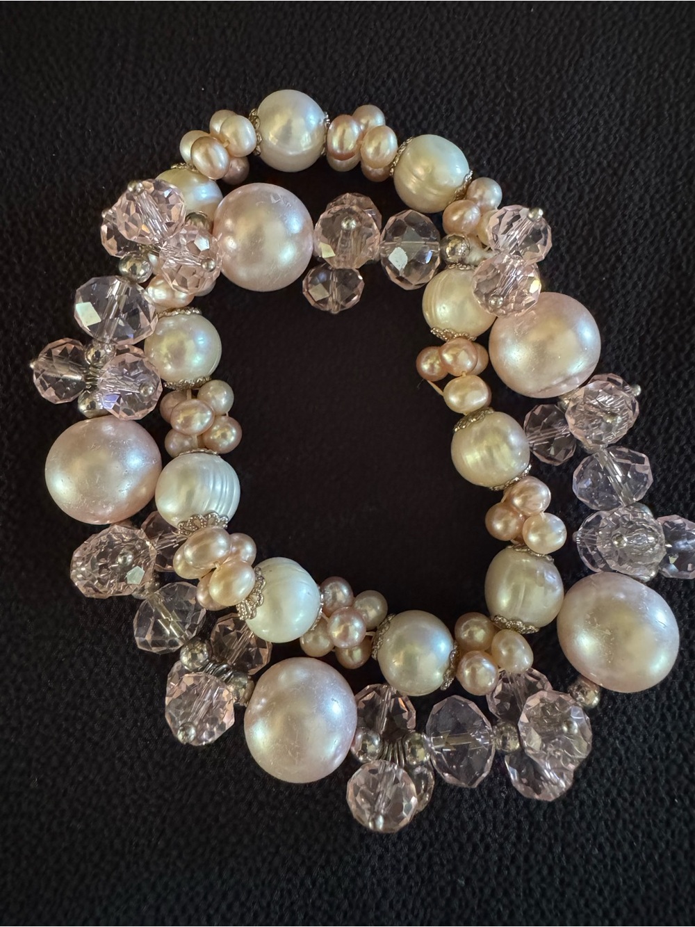 Shabby Chic Pearl and Shimmer Blush Stretch Bracelet